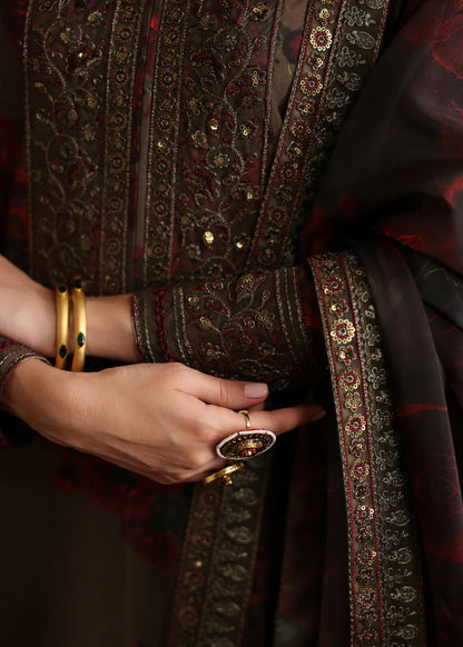 ZAINAB CHOTANI-3PC SHAMOZE SILK PRINTED EMBROIDERED SHIRT WITH SOFT SILK PRINTED EMB DUPATTA & EMB TROUSER-W.J-1958