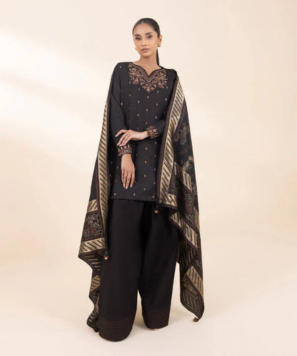 SAPPHIRE- 3PC DHANAK EMBROIDERED SHIRT WITH WOOL PRINT SHAWL AND TROUSER-W.J-1307