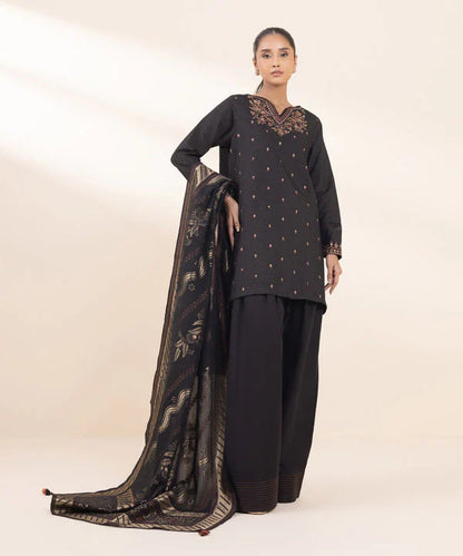 SAPPHIRE- 3PC DHANAK EMBROIDERED SHIRT WITH WOOL PRINT SHAWL AND TROUSER-W.J-1307