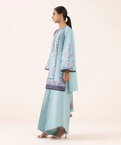 SAPPHIRE-3PC DHANAK EMBROIDERED SHIRT WITH COURTRAI PRINTED SHAWL AND TROUSER-W.J-2026