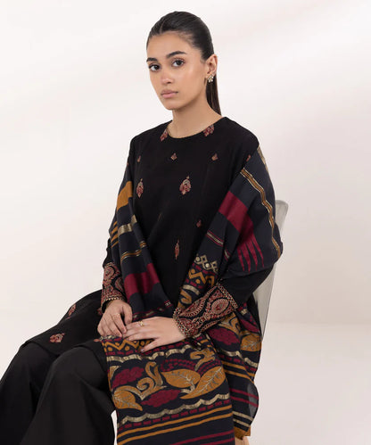 SAPPHIRE- 3PC DHANAK EMBROIDERED SHIRT WITH WOOL PRINT SHAWL AND TROUSER-W.J-1332