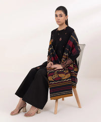 SAPPHIRE-3PC DHANAK EMBROIDERED SHIRT WITH WOOL PRINTED SHAWL AND TROUSER-W.J-5053