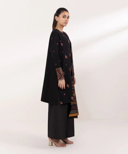 SAPPHIRE- 3PC DHANAK EMBROIDERED SHIRT WITH WOOL PRINT SHAWL AND TROUSER-W.J-1332