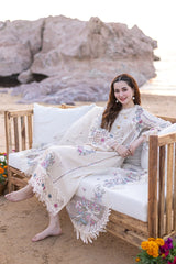 QALAMQAR-3PC CHIKANKARI LAWN EMBROIDERED WITH ORGANZA EMBROIDERED DUPATTA & TROUSER -W.J-4521