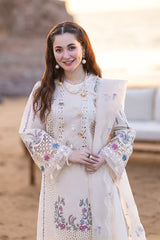 QALAMQAR-3PC CHIKANKARI LAWN EMBROIDERED WITH ORGANZA EMBROIDERED DUPATTA & TROUSER -W.J-4521