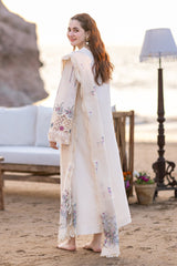 QALAMQAR-3PC CHIKANKARI LAWN EMBROIDERED WITH ORGANZA EMBROIDERED DUPATTA & TROUSER -W.J-4521
