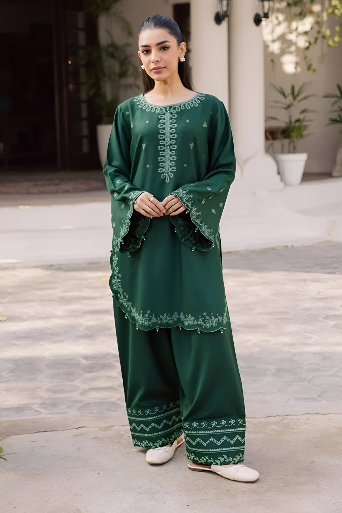 BATIK-2PIECE DHANAK EMBROIDERED SHIRT WITH DHANAK EMB TROUSER-WJ-15134