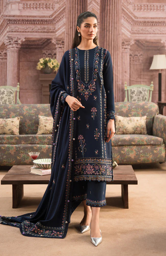 SERAN-3PC DHANAK EMBROIDERED SHIRT WITH DHANAK EMBROIDERD SHAWL & EMB TROUSER-W.J-1792