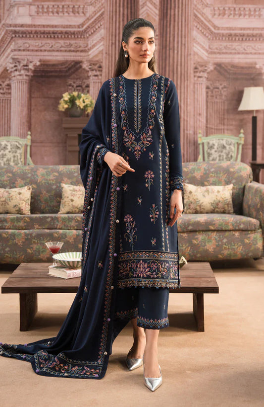 SERAN-3PC DHANAK EMBROIDERED SHIRT WITH DHANAK EMBROIDERD SHAWL & EMB TROUSER-W.J-1792
