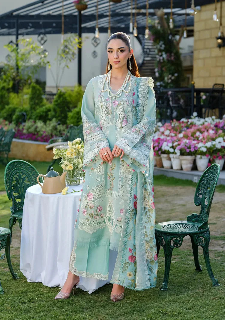 ELAF-3PC LAWN CHIKANKAARI EMBROIDERED SHIRT WITH CHIFFON PRINTED DUPATTA AND TROUSER-W.J-4757