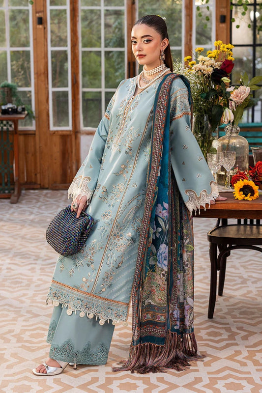 SAPPHIRE-3PC DHANAK EMBROIDERED SHIRT WITH COURTRAI PRINTED SHAWL AND TROUSER-W.J-2016
