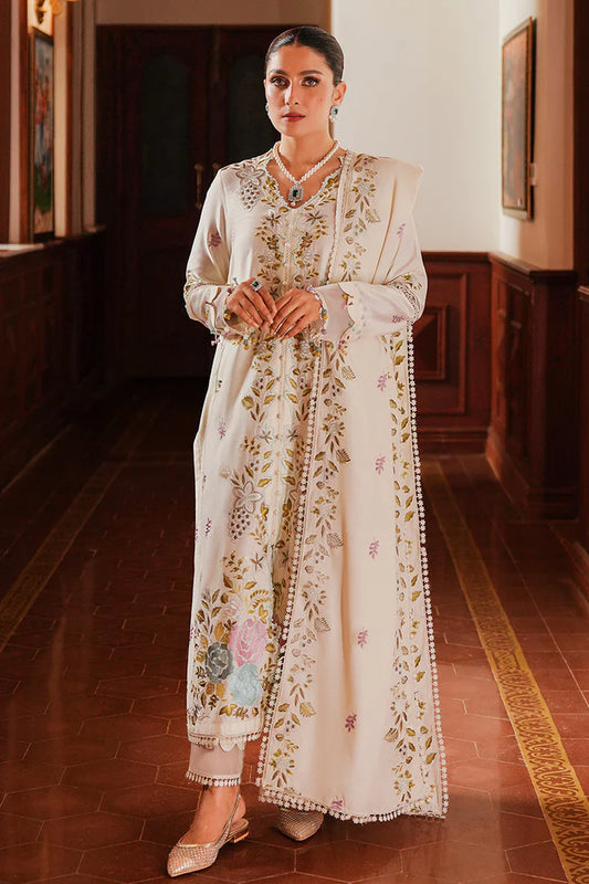 CROSS STITCHED-3PC DHANAK EMBROIDERED SHIRT WITH DHANAK EMBROIDERED SHAWL AND TROUSER -W.J-1789