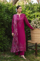 MANNAT-3PC DHANAK EMBROIDERED SHIRT WITH WOOL PRINTED SHAWL AND TROUSER-W.J-5219