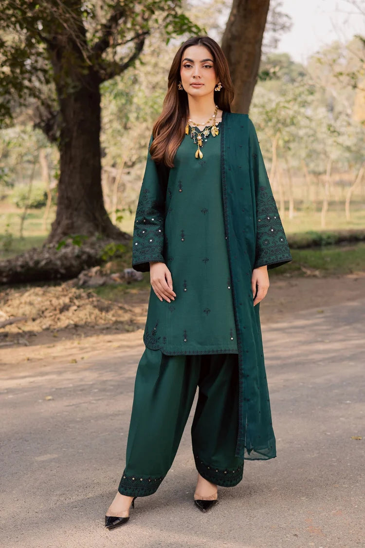 BATIK-3PC DHANAK EMBROIDERED SHIRT WITH DHANAK EMBROIDERED SHAWL AND TROUSER-W.J-5197