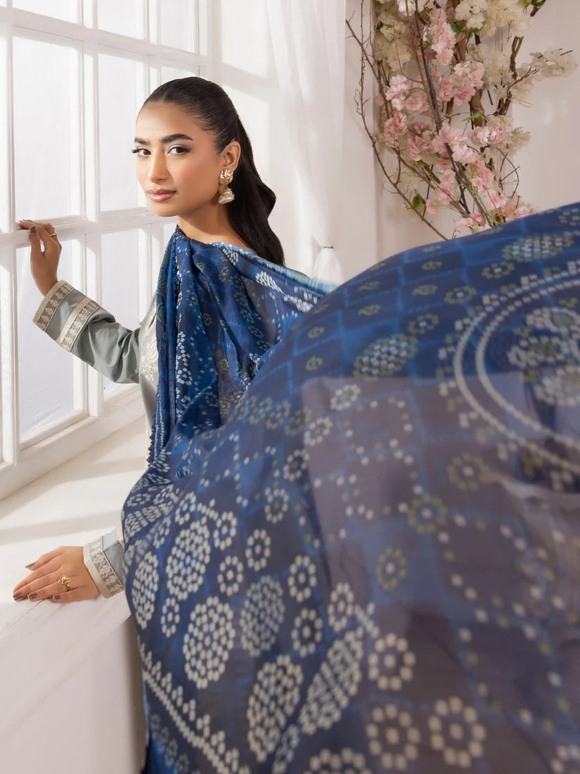 MOHAGNI-3PC LAWN EMBROIDERED SHIRT WITH MONARK PRINTED DUPATTA AND TROUSER-W.J-1715
