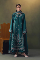 ZIVA-3PC DHANAK EMBROIDERED SHIRT WITH DHANAK EMBROIDERED SHAWL AND TROUSER-W.J-5257