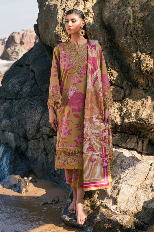 BAROQUE-3PC KHADDAR PRINTED EMB SHIRT WITH KHADDAR PRINTED DUPATTA AND PRINT TROUSER-W.J-1974