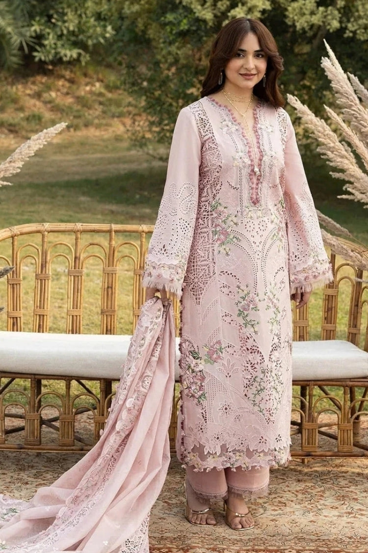 ELAF-3PC DHANAK EMBROIDERED SHIRT WITH DHANAK EMBROIDERED SHAWL AND TROUSER-W.J-5255
