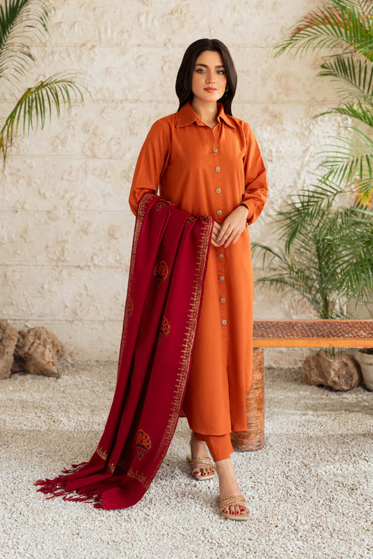 KASTOOR-3PC DHANAK SHIRT WITH WOOL PRINTED SHAWL AND TROUSER-W.J-1378