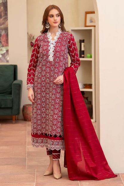 MIRAKHI-3PC LAWN CHIKENKARI EMBROIDERED SHIRT WITH LAWN TUBE SLUB DUPATTA-W.J-1693