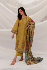 BATIK-3PC DHANAK EMBROIDERED SHIRT WITH MONARK PRINTED DUPATTA & TROUSER-W.J-1244