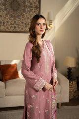 JAZMIN-3PC DHANAK EMBROIDERED SHIRT WITH WOOL PRINTED SHAWL AND TROUSER-W.J-5023