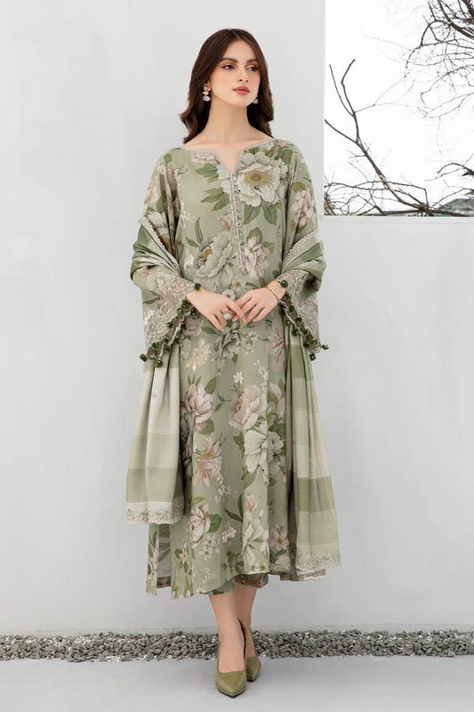 JAZMIN-3PC KHADDAR SHIRT WITH KHADDAR PRINT DUPATTA AND PRINT TROUSER-W.J-1679