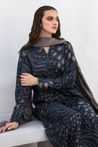 BAROUQE-3PC KHADDAR PRINTED SHIRT WITH KHADDAR PRINT DUPATTA AND PRINT TROUSER-W.J-2000