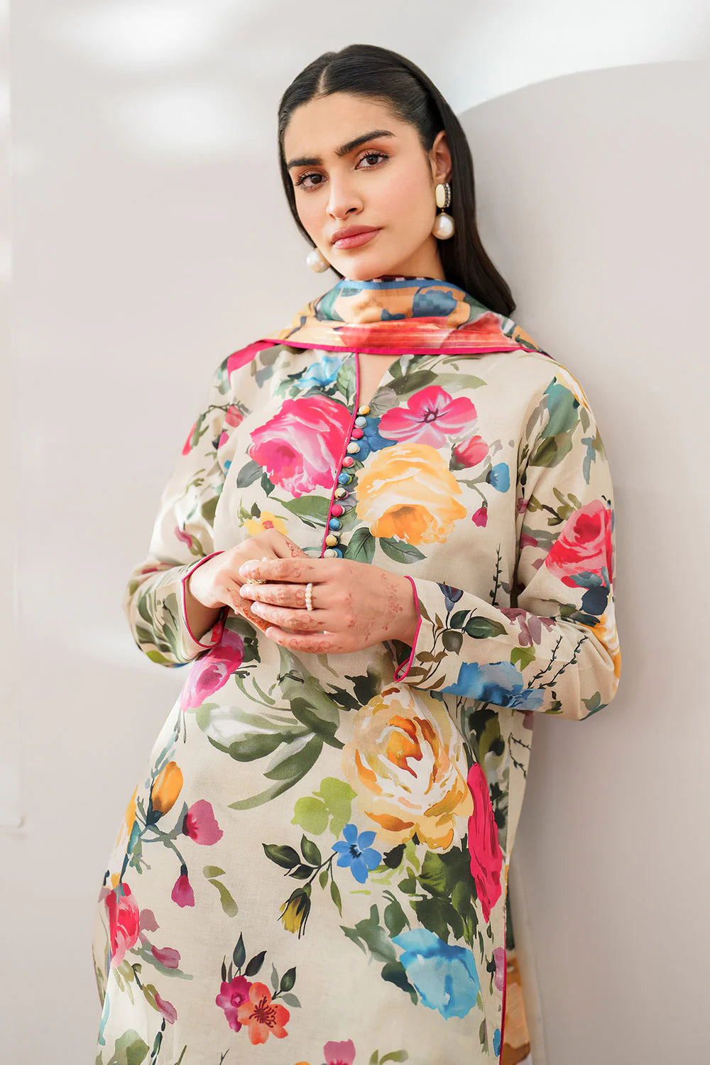 Charizma-3pc Kranadi Print Shirt With Karandi Print Shawl And Trouser-W.J-1303