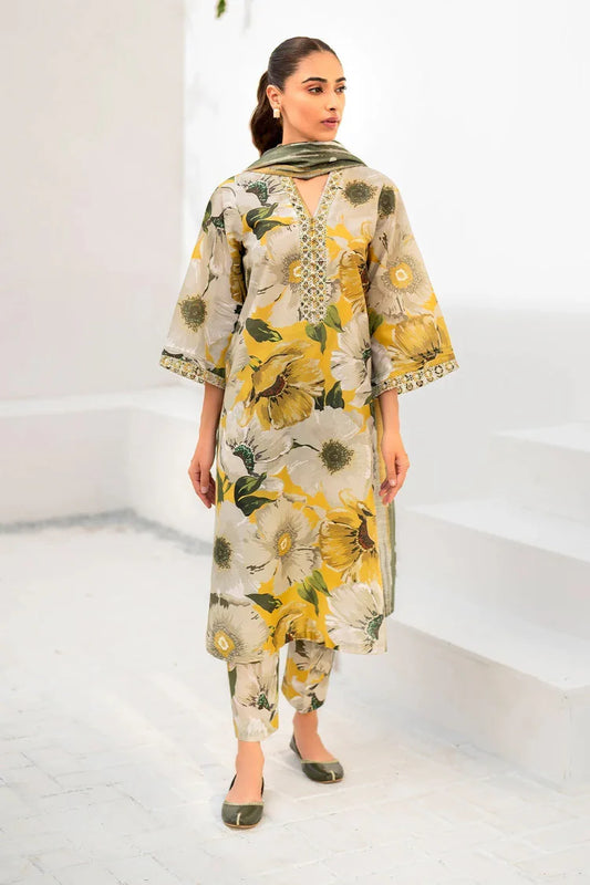 BAROUQE-3PC KARANDI PRINTED SHIRT WITH KARANDI PRINTED DUPATTA AND TROUSER-W.J-2011
