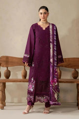 ELAF-3PC DHANAK EMBROIDERED SHIRT WITH COUTRAI PRINTED SHAWL AND TROUSER-W.J-5253