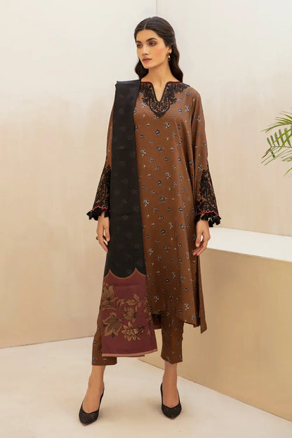 BAROQUE - 3PC KARANDI PRINTED EMBROIDERED SHIRT WITH KARANDI PRINTED SHAWL AND KARANDI PRINTED TROUSER-W.JU-1245