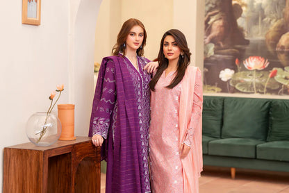 MIRAKHI-3PC LAWN CHIKENKARI EMBROIDERED SHIRT WITH LAWN TUBE SLUB DUPATTA-W.J-1696