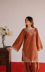 BATIK-2PIECE DHANAK EMBROIDERED SHIRT WITH DHANAK EMB TROUSER-WJ-15069