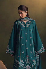 ZIVA-3PC DHANAK EMBROIDERED SHIRT WITH DHANAK EMBROIDERED SHAWL AND TROUSER-W.J-5257