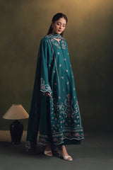 ZIVA-3PC DHANAK EMBROIDERED SHIRT WITH DHANAK EMBROIDERED SHAWL AND TROUSER-W.J-5257