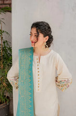 AISLING - 3PC DHANAK EMBROIDERED SHIRT WITH COUTURE WOOL PRINT SHAWL AND EMB TROUSER-W.J-3116