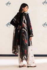 IZNIK-3PC DHANAK EMBROIDERED SHIRT WITH WOOL PRINTED SHAWL AND TROUSER-W.J-5091