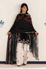 IZNIK-3PC DHANAK EMBROIDERED SHIRT WITH WOOL PRINTED SHAWL AND TROUSER-W.J-5091