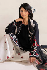 IZNIK-3PC DHANAK EMBROIDERED SHIRT WITH WOOL PRINTED SHAWL AND TROUSER-W.J-5091