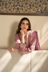 JAZMIN-3PC DHANAK EMBROIDERED SHIRT WITH WOOL PRINTED SHAWL AND TROUSER-W.J-5023