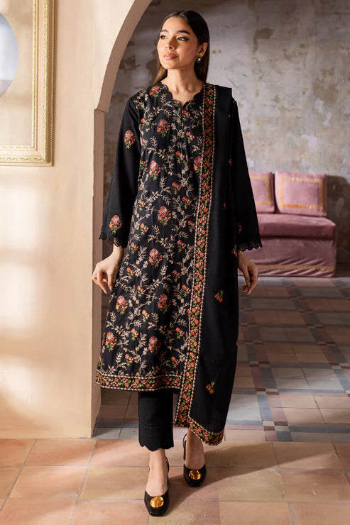 BAREEZE-3PC DHANAK EMBROIDERED SHIRT WITH DHANAK EMBROIDERED SHAWL & TROUSER-W.J-1904