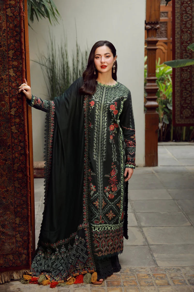 ZAIB-3PC DHANAK EMBROIDERED SHIRT WITH DHANAK EMBROIDERED SHAWL AND TROUSER-W.J-4410