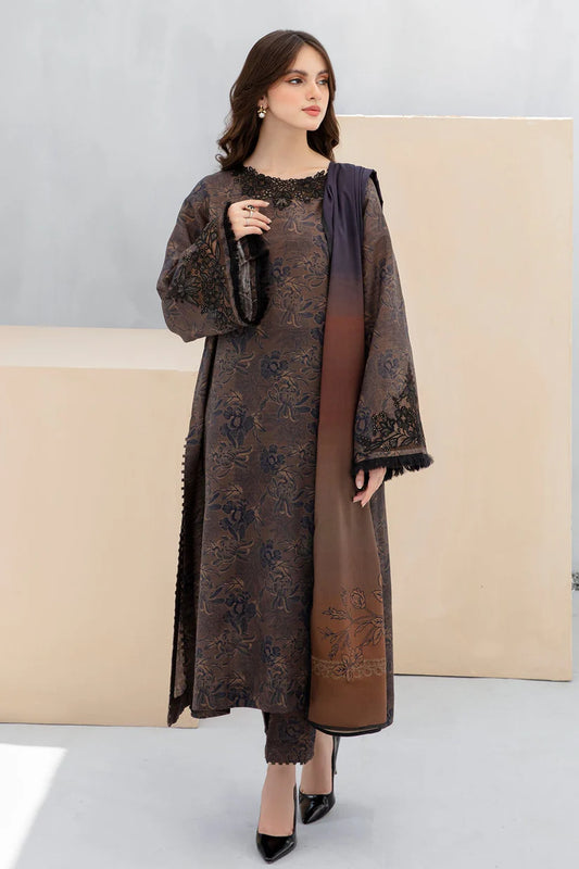 BAROQUE-3PC KHADDAR PRINTED EMB SHIRT WITH KHADDAR PRINT DUPATTA AND PRINT TROUSER-W.J-1911