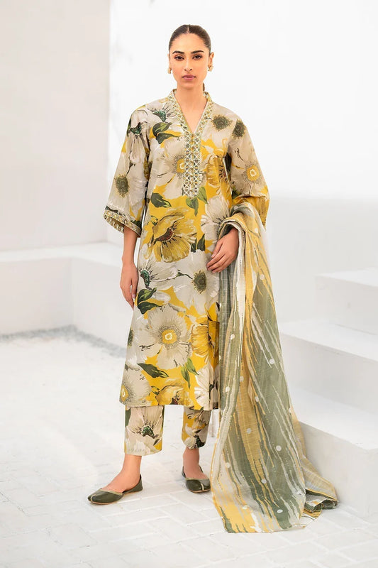 BAROUQE-3PC KARANDI PRINTED SHIRT WITH KARANDI PRINTED DUPATTA AND TROUSER-W.J-2011