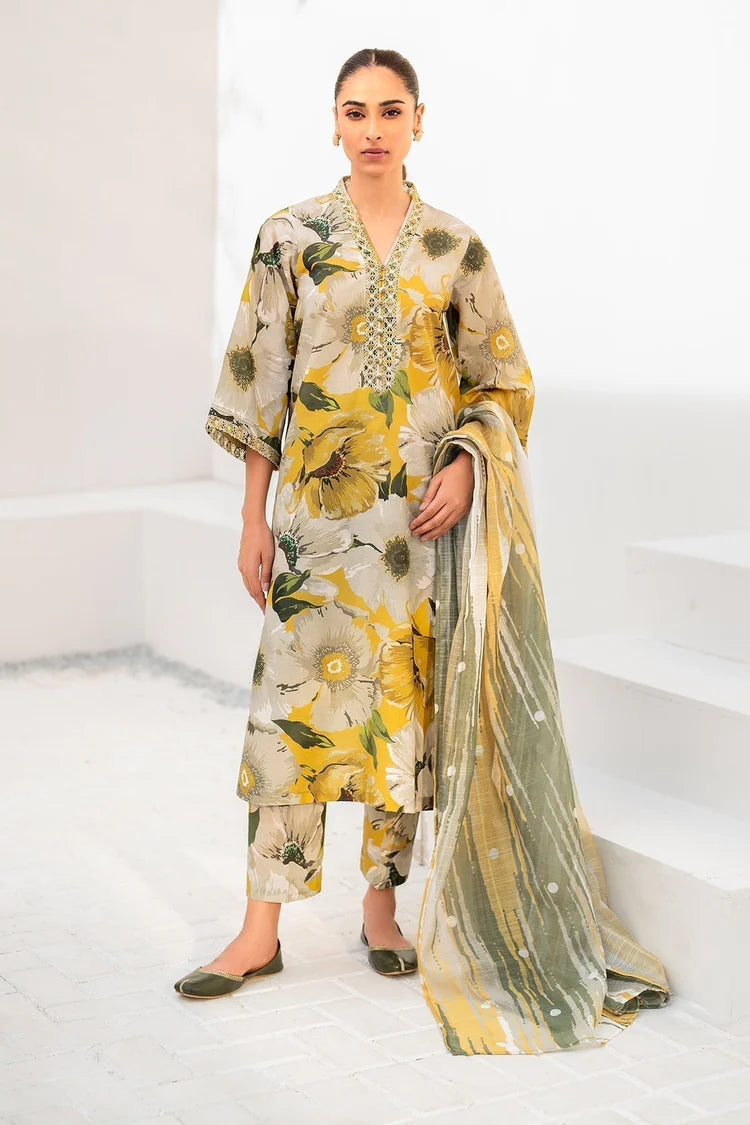 BAROUQE-3PC KARANDI PRINTED SHIRT WITH KARANDI PRINTED DUPATTA AND TROUSER-W.J-2573