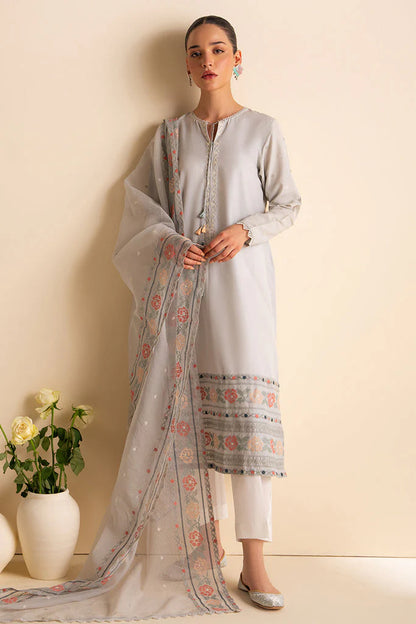 CROSS STITCH-3PC DHANAK EMBROIDERED SHIRT WITH ORGANZA EMBROIDRED DUPATTA AND TROUSER-W.J-1078