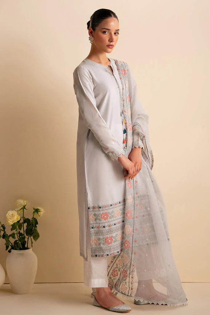 CROSS STITCH-3PC DHANAK EMBROIDERED SHIRT WITH ORGANZA EMBROIDRED DUPATTA AND TROUSER-W.J-1078