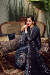 QALAMQAR-3PC DHANAK EMBROIDERED SHIRT WITH DHANAK EMBROIDERED SHAWL AND TROUSER-W.J-5041