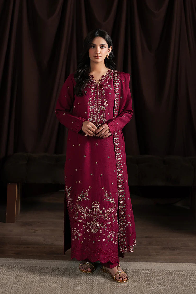 BATIK-3PC DHANAK EMBROIDERED SHIRT WITH DHANAK EMBROIDERED SHAWL AND TROUSER-W.J-4403